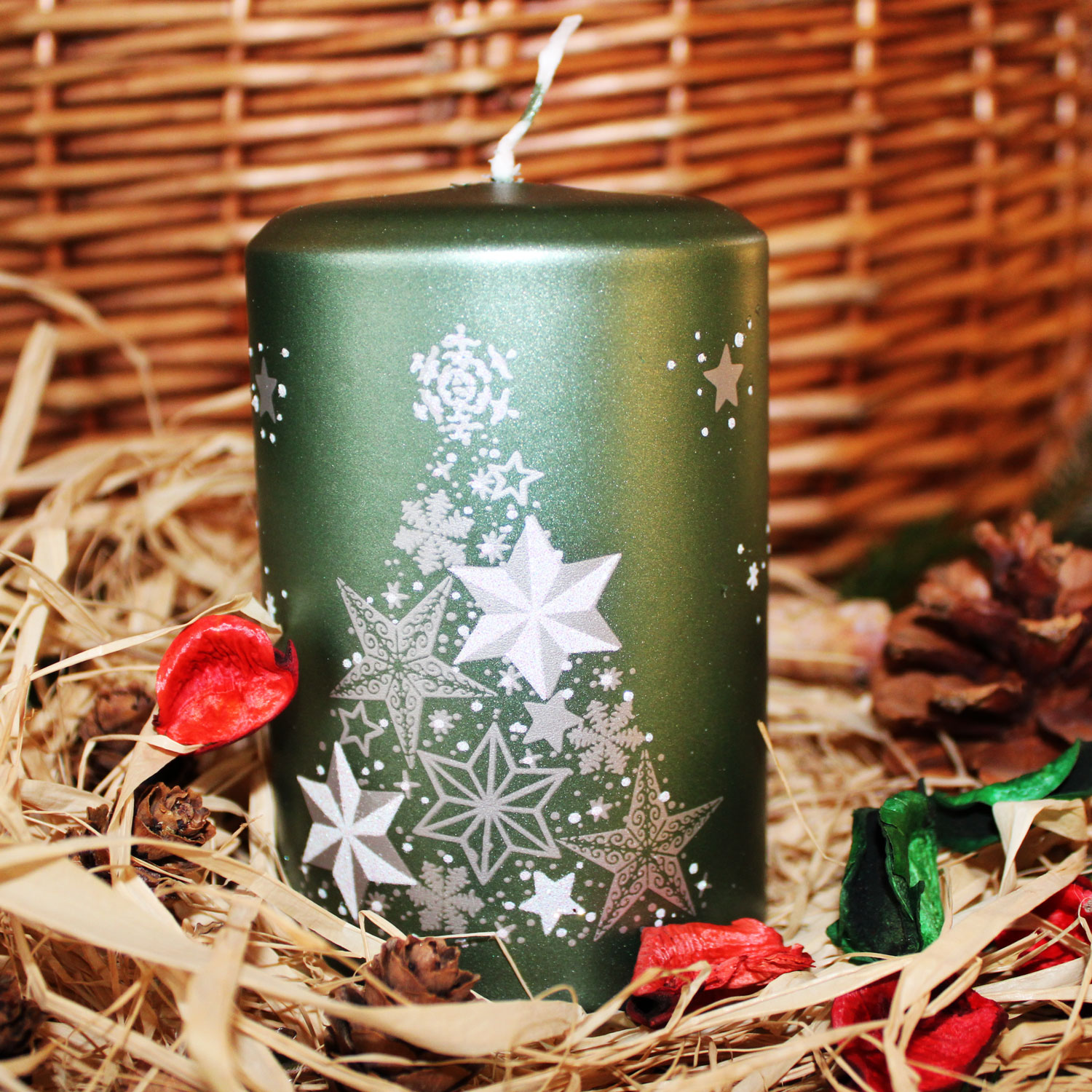 Weihnachtskerze "Sterne" Grün