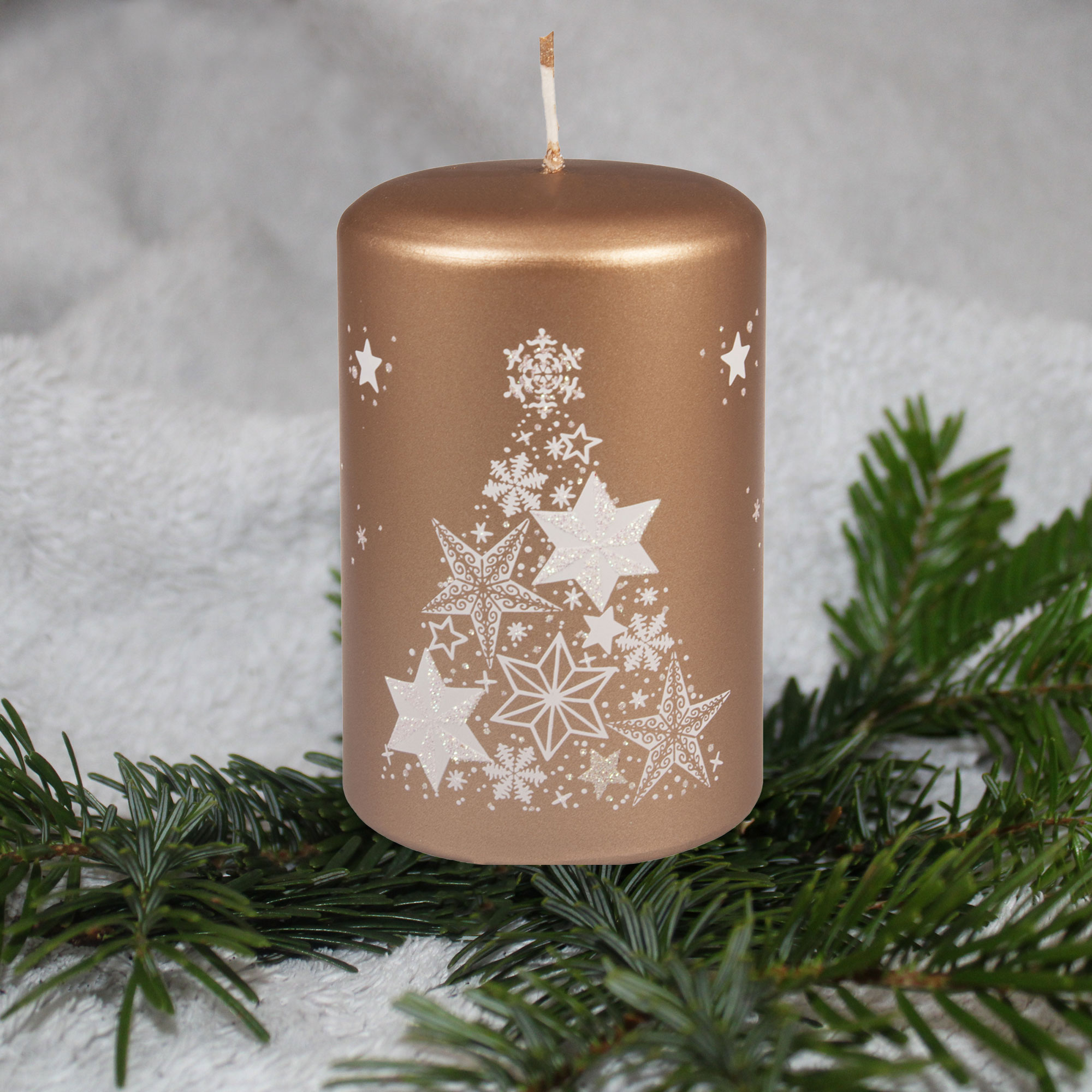 Weihnachtskerze "Sterne" Braun