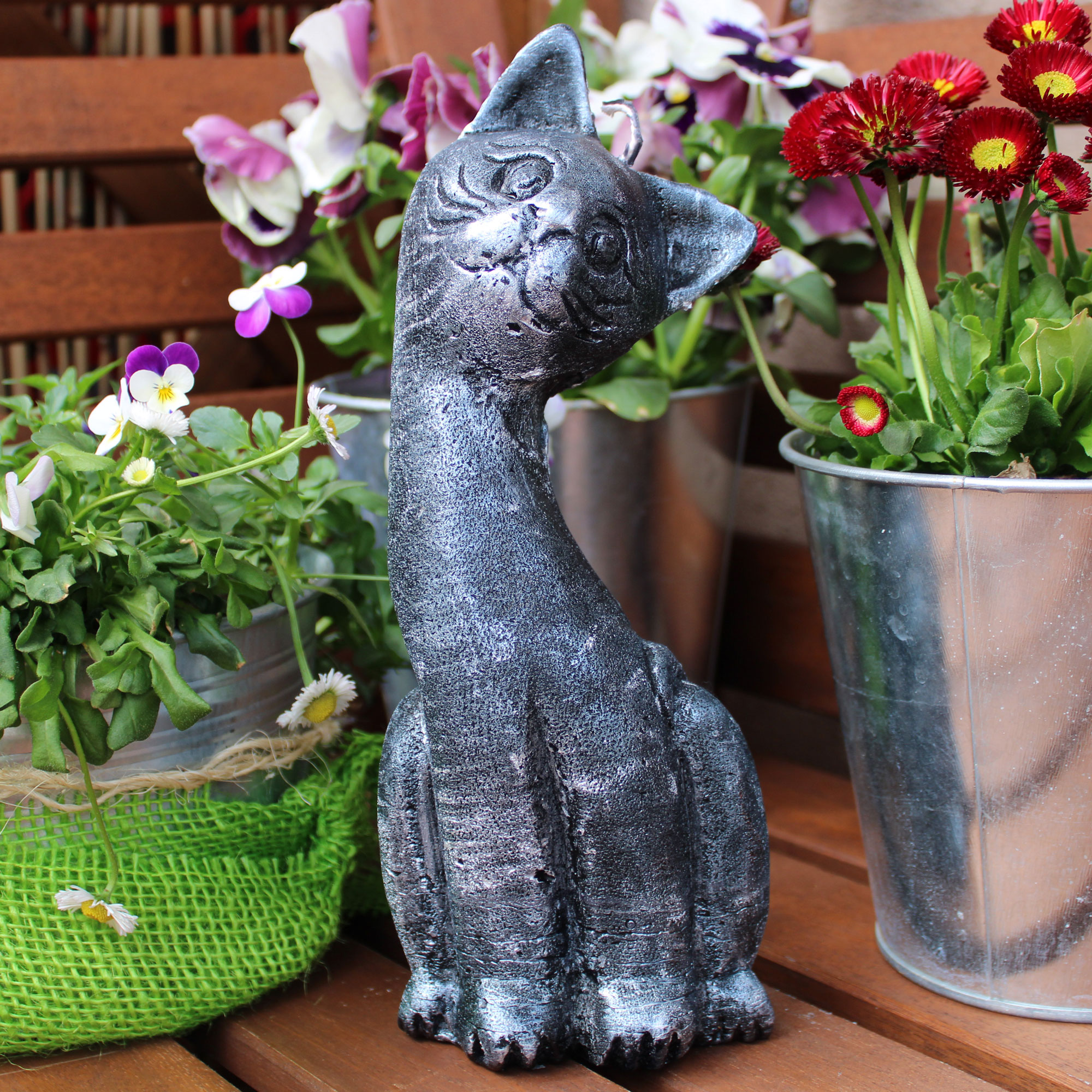 große Kerze Katze Silber